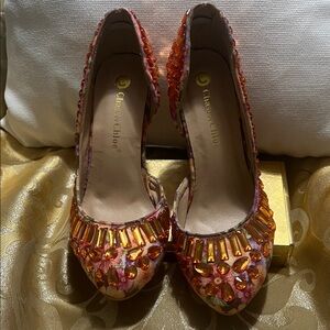 Chase + Chloe Maui Vibrant Pink and Orange Bedazzled Heels Size 7
